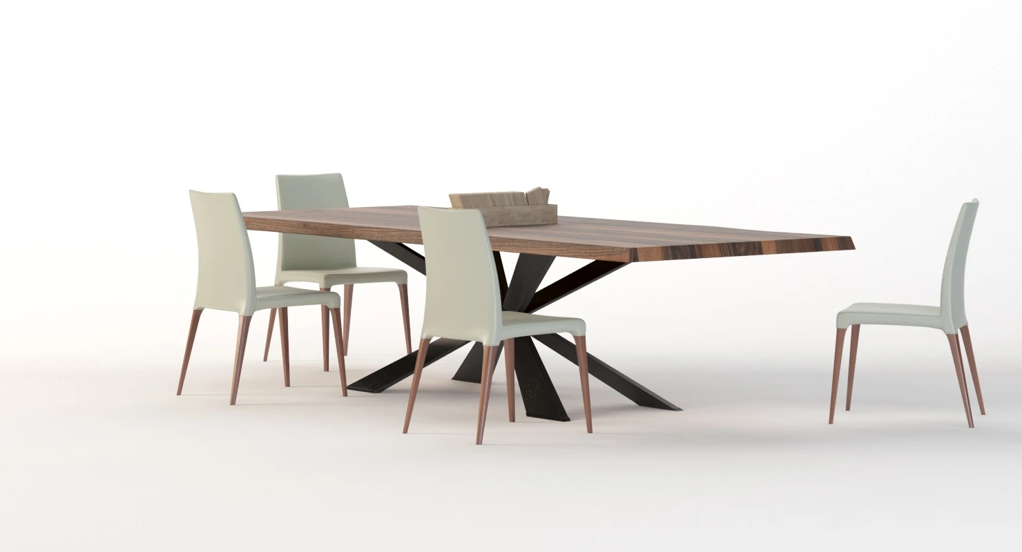 Cattelan Italia Spyder Wood Dining Table and Chair Set 3D Model_04