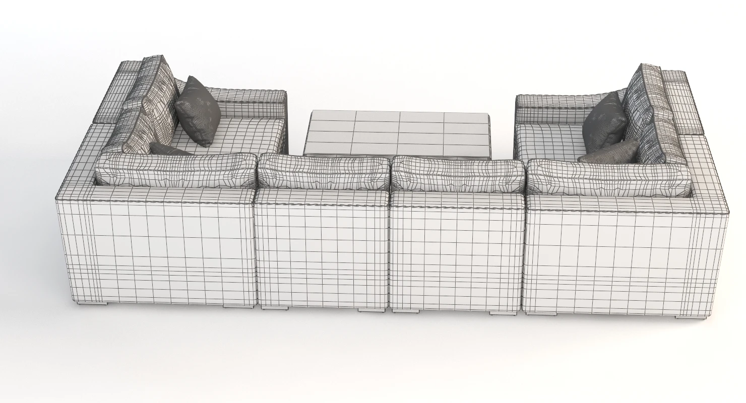 Corsica Outdoor U Wicker Sectional Sofa Set 3D Model_012