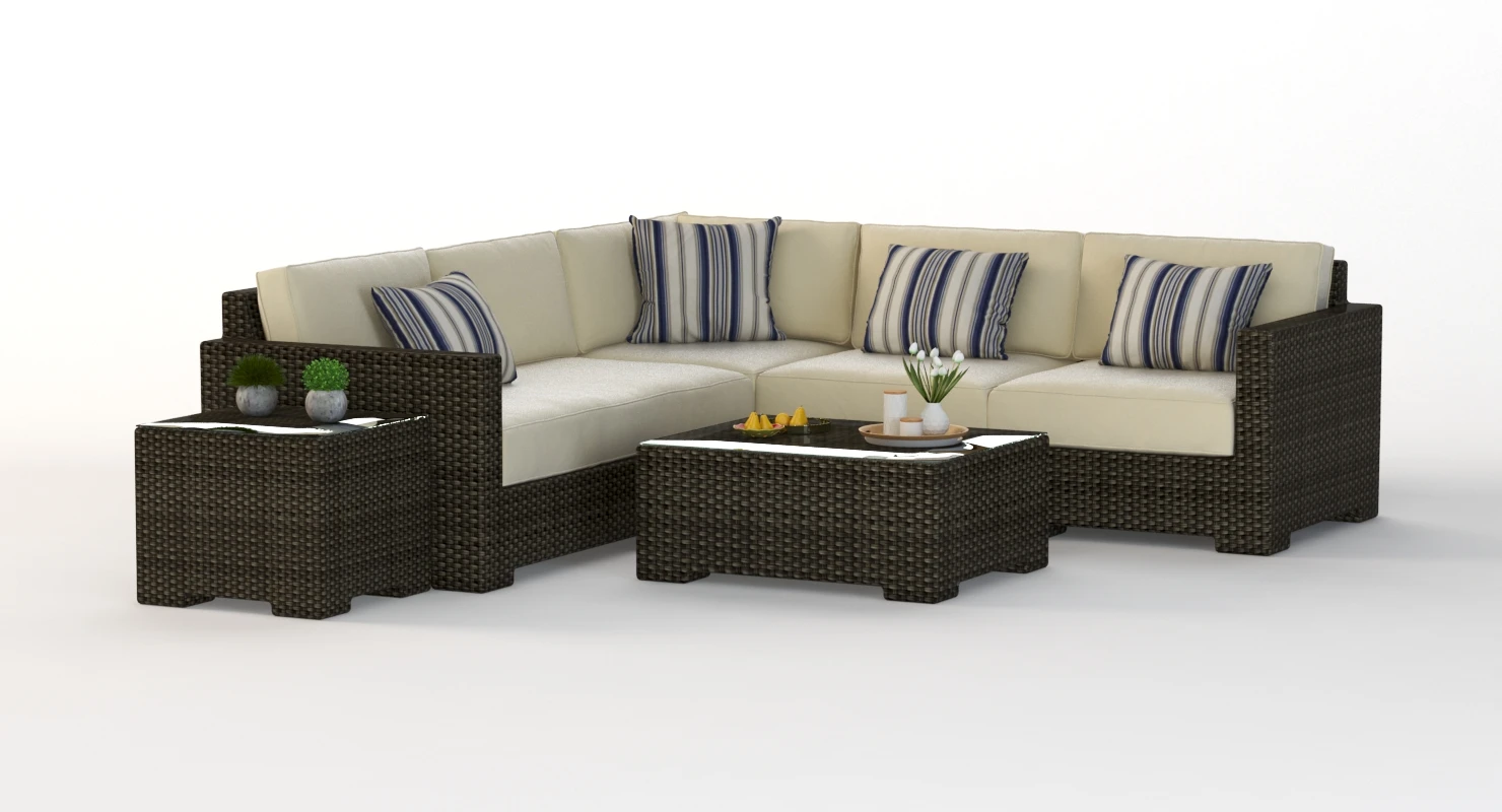 Crate and Barrel Ventura Umber Outdoor wicker Sofa Set V2 3D Model_08