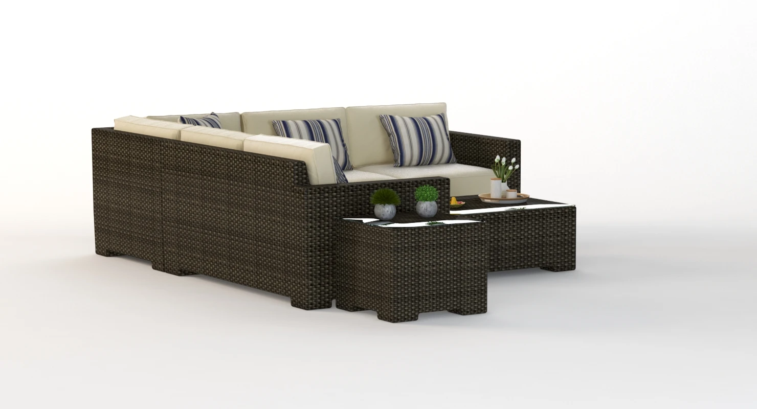 Crate and Barrel Ventura Umber Outdoor wicker Sofa Set V2 3D Model_03