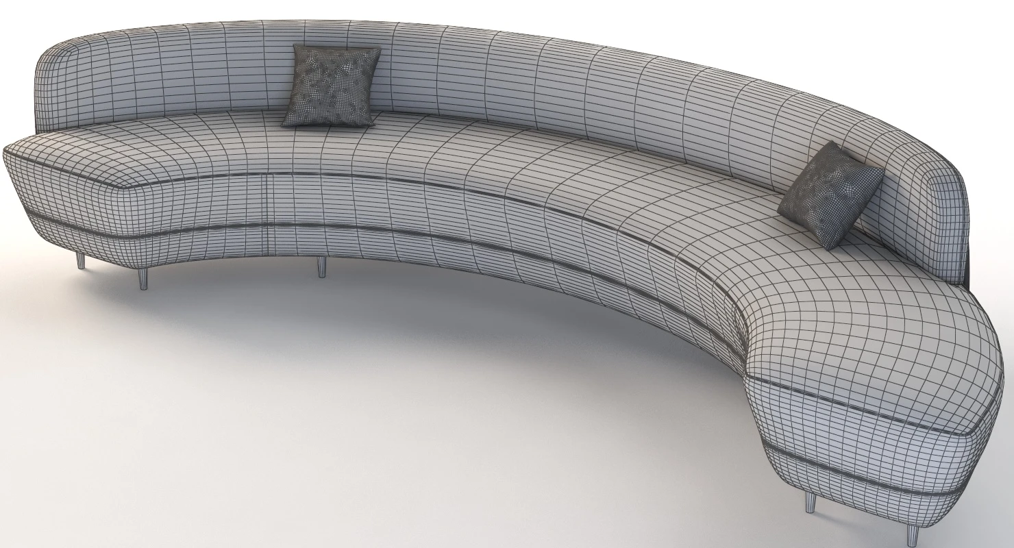 Curved Half Moon Sectional Chaise Lounge Fabric Sofa 3D Model_012
