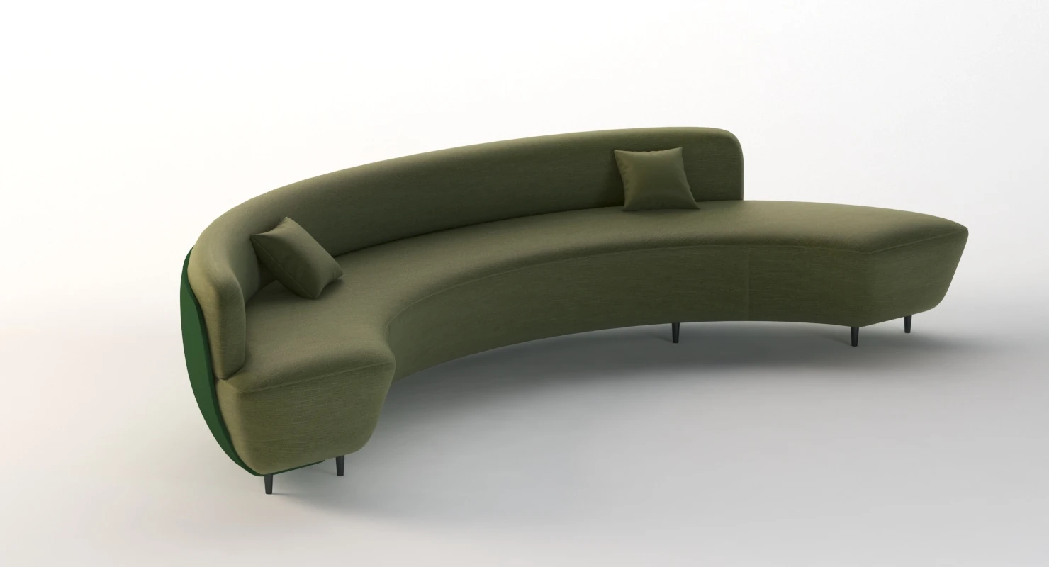 Curved Half Moon Sectional Chaise Lounge Fabric Sofa 3D Model_03