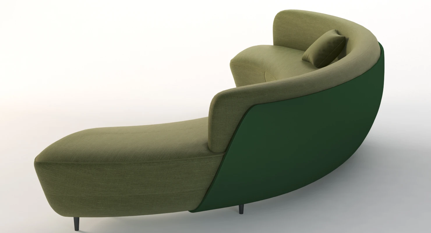 Curved Half Moon Sectional Chaise Lounge Fabric Sofa 3D Model_09
