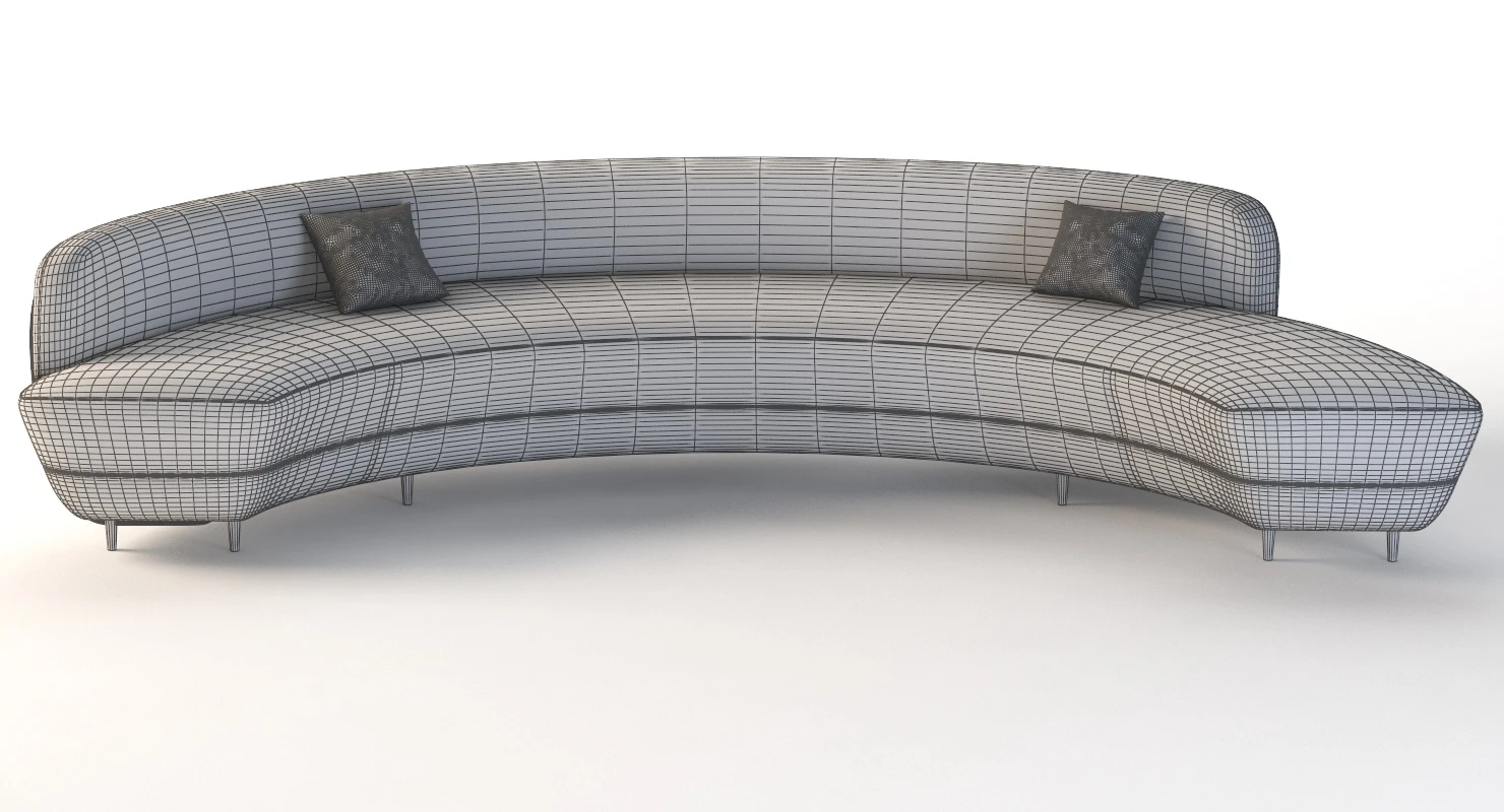 Curved Half Moon Sectional Chaise Lounge Fabric Sofa 3D Model_011