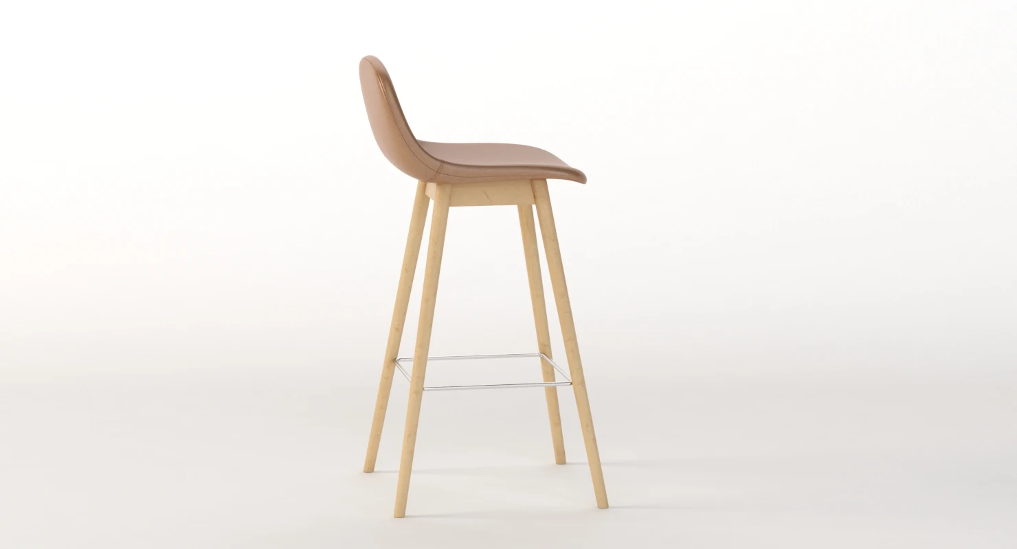 Fiber Wood Base Leather Bar Stool 3D Model_05