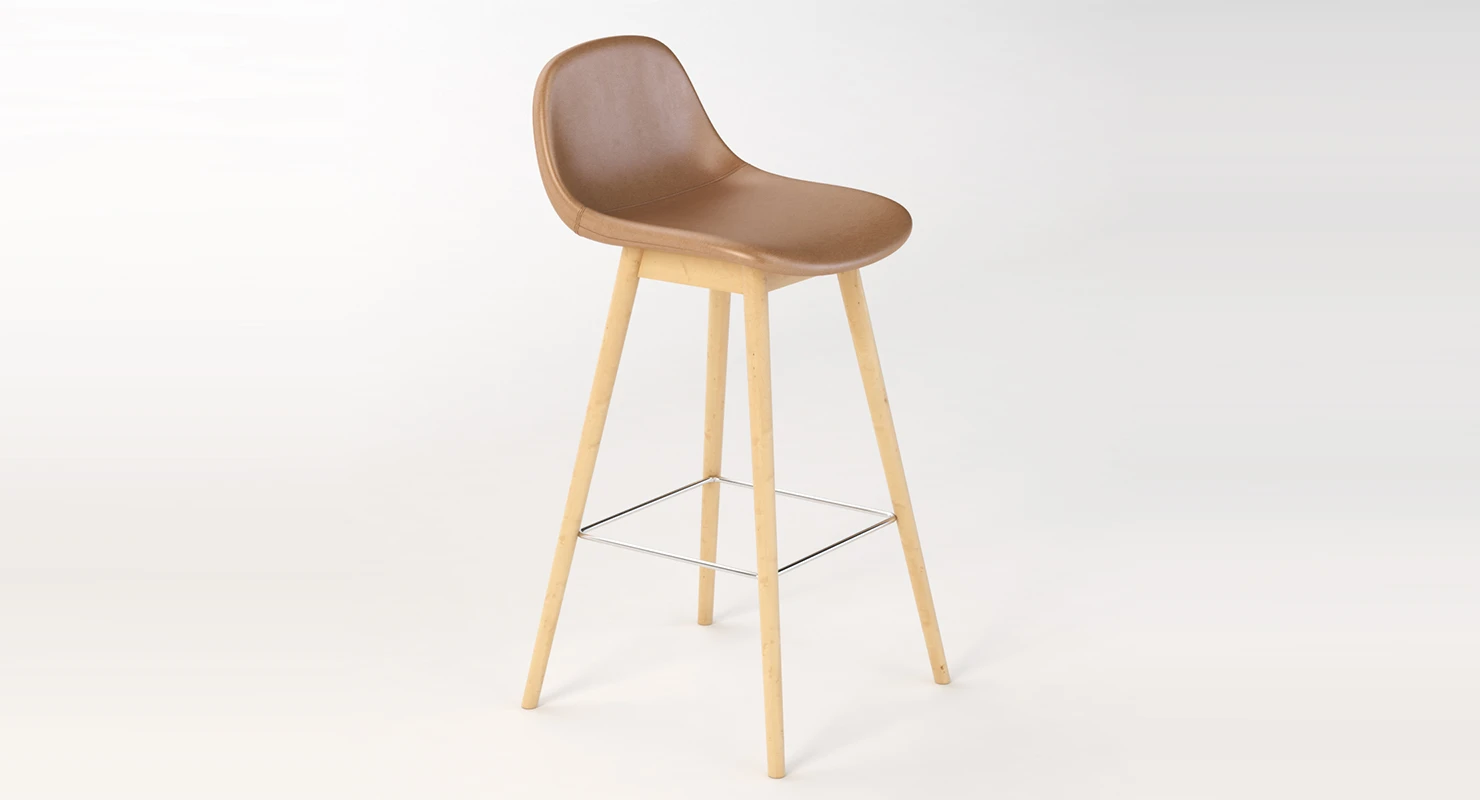 Fiber Wood Base Leather Bar Stool 3D Model_01