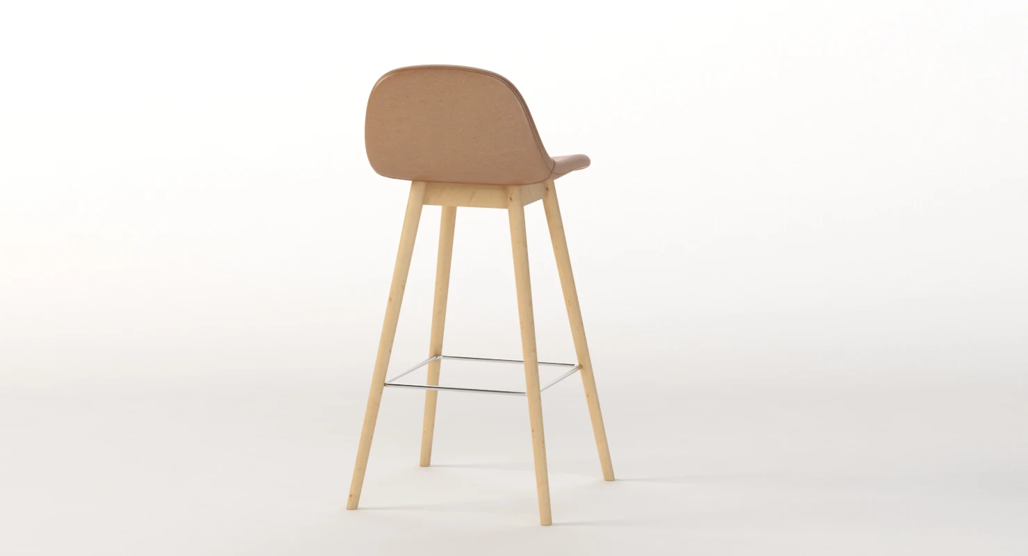 Fiber Wood Base Leather Bar Stool 3D Model_06