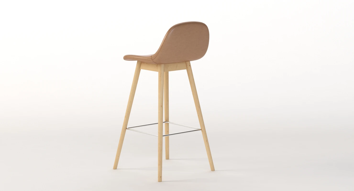 Fiber Wood Base Leather Bar Stool 3D Model_07