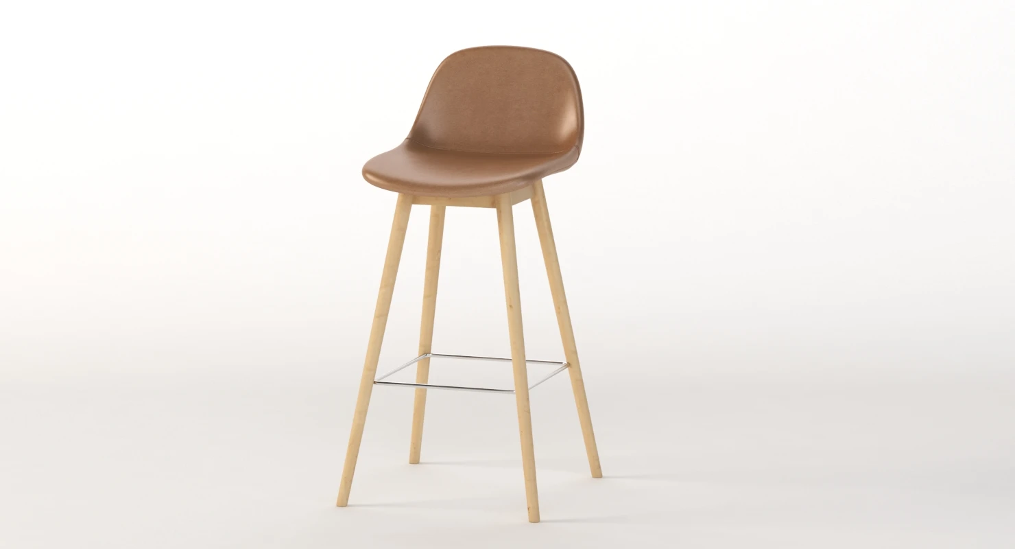Fiber Wood Base Leather Bar Stool 3D Model_09