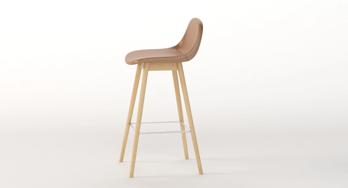 Fiber Wood Base Leather Bar Stool 3D Model_08