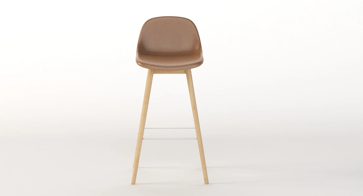 Fiber Wood Base Leather Bar Stool 3D Model_03
