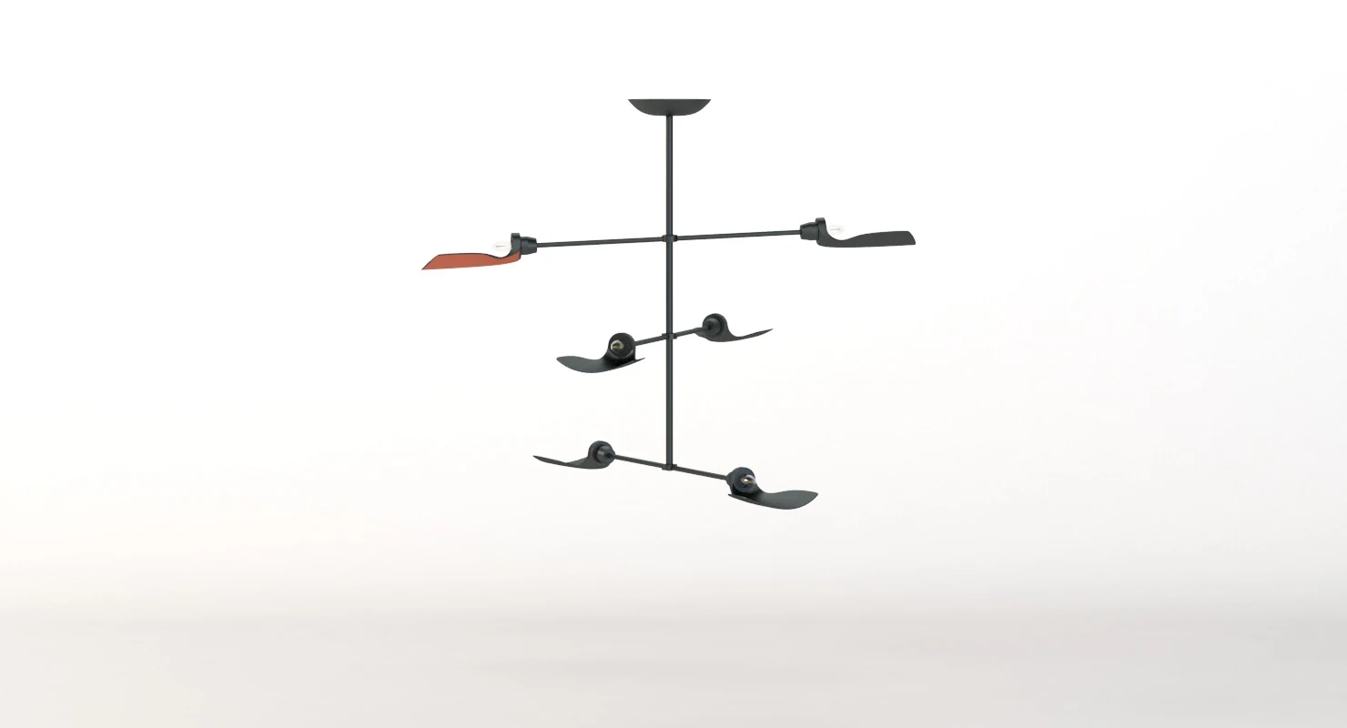 Fin Pendant Chandelier with Bulb 3D Model_08