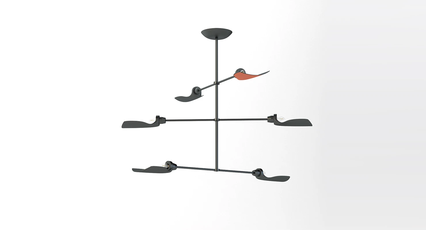 Fin Pendant Chandelier with Bulb 3D Model_01