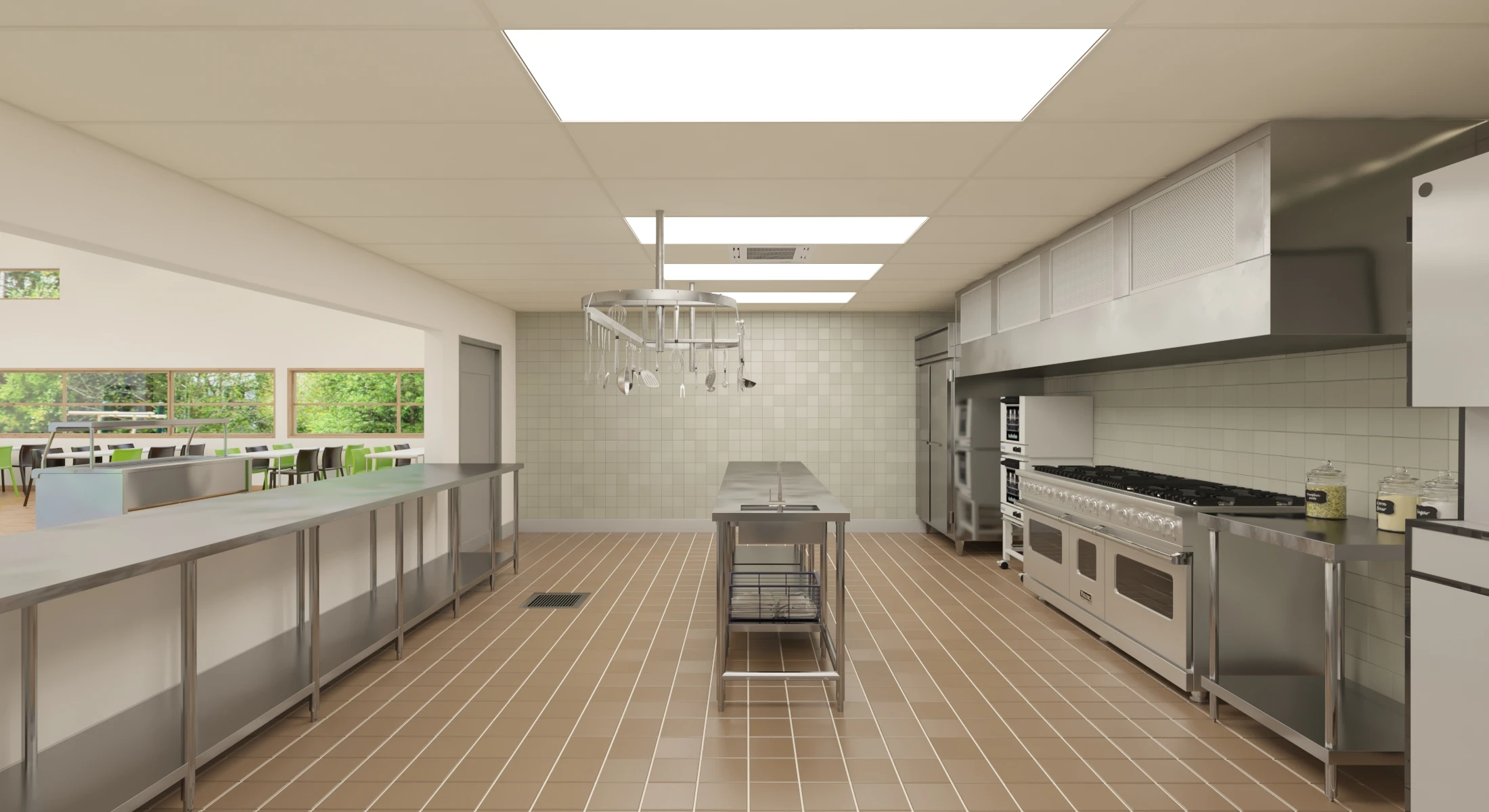 Furnished Cafeteria Interior with Kitchen V4 3D Model_08
