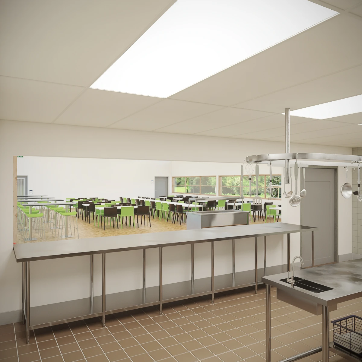 Furnished Cafeteria Interior with Kitchen V4 3D Model_017