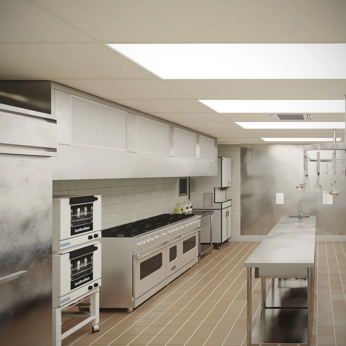 Furnished Cafeteria Interior with Kitchen V4 3D Model_015