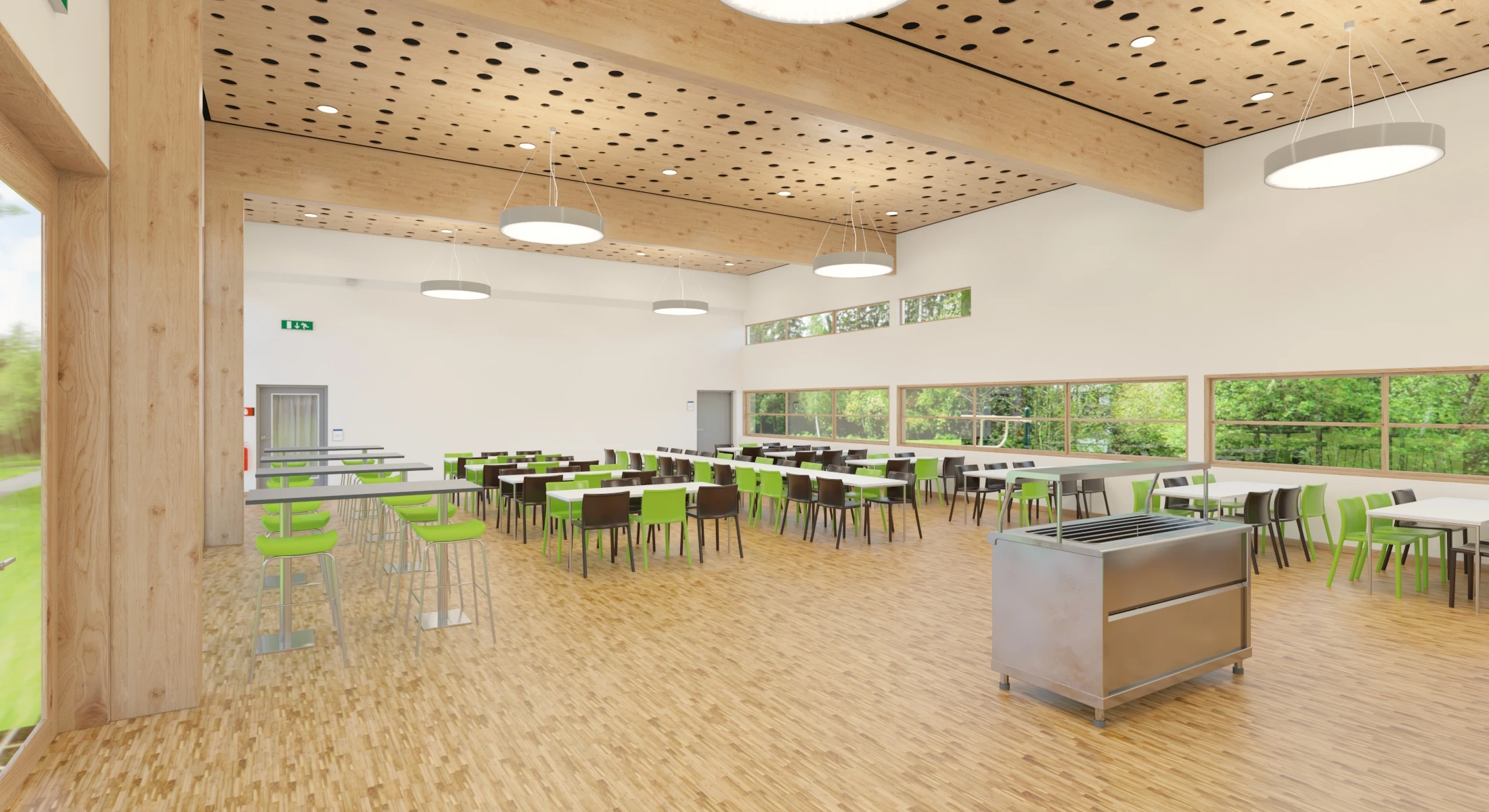 Furnished Cafeteria Interior with Kitchen V4 3D Model_01