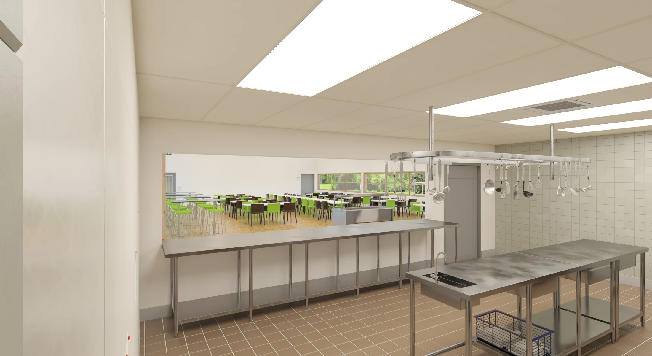 Furnished Cafeteria Interior with Kitchen V4 3D Model_09