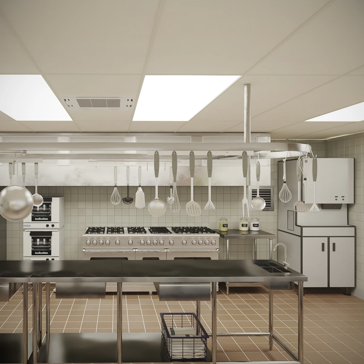 Furnished Cafeteria Interior with Kitchen V4 3D Model_019