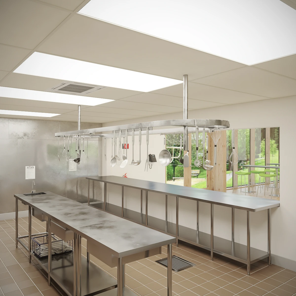 Furnished Cafeteria Interior with Kitchen V4 3D Model_014