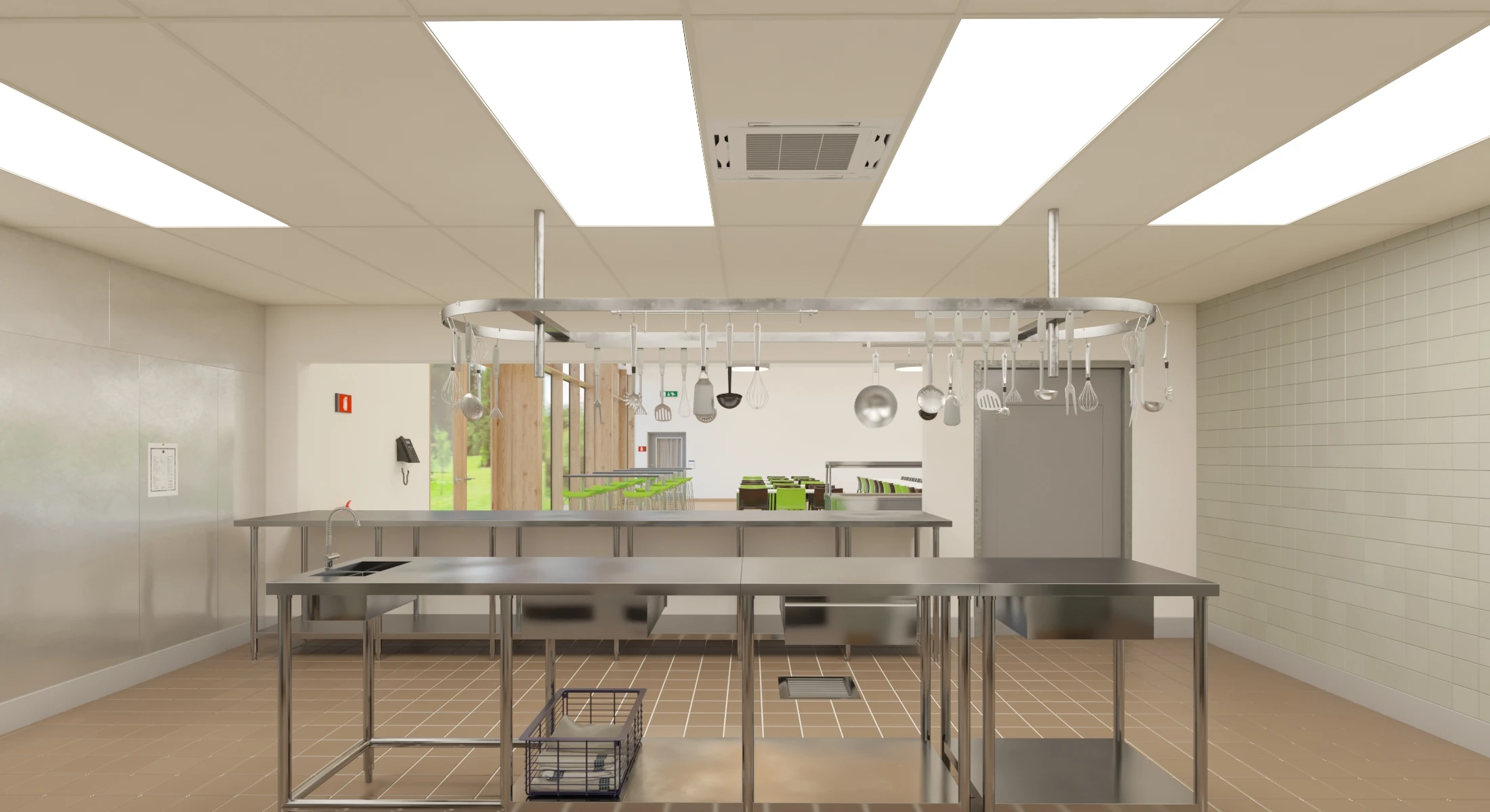 Furnished Cafeteria Interior with Kitchen V4 3D Model_010