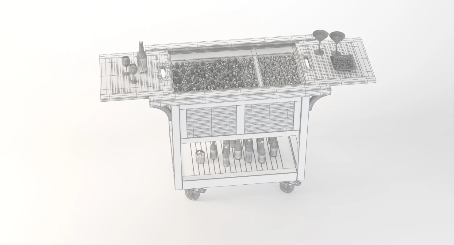 Outdoor Wooden Ready Beverage Cart 3D Model_011