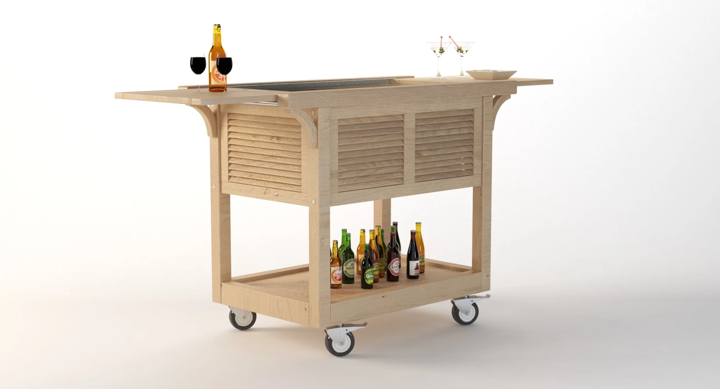 Outdoor Wooden Ready Beverage Cart 3D Model_04