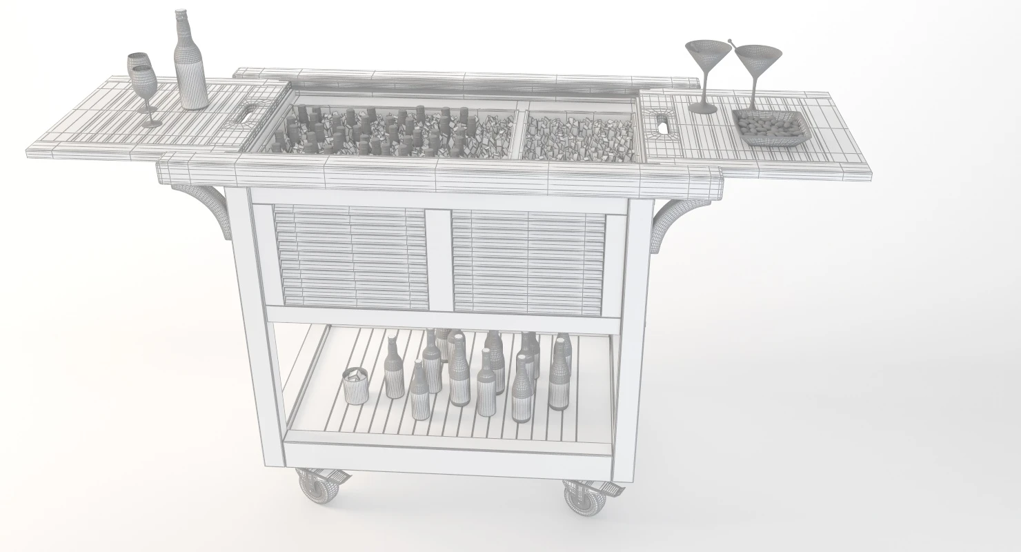 Outdoor Wooden Ready Beverage Cart 3D Model_010