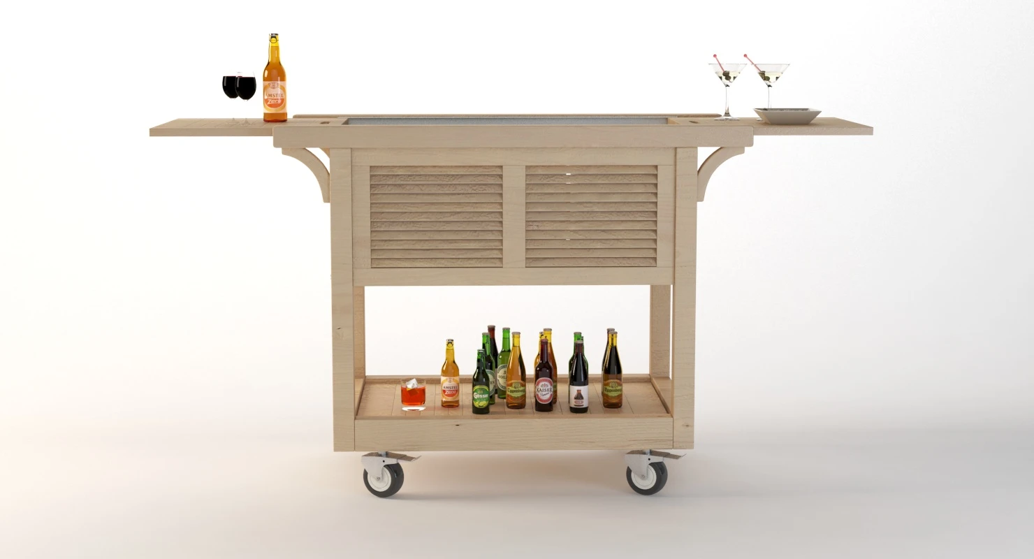Outdoor Wooden Ready Beverage Cart 3D Model_09