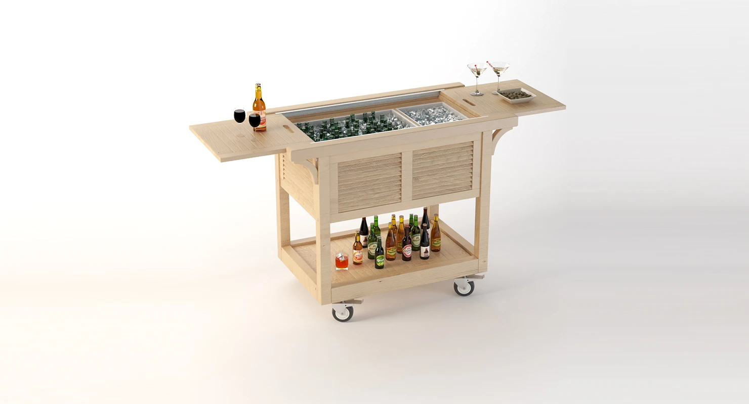Outdoor Wooden Ready Beverage Cart 3D Model_01