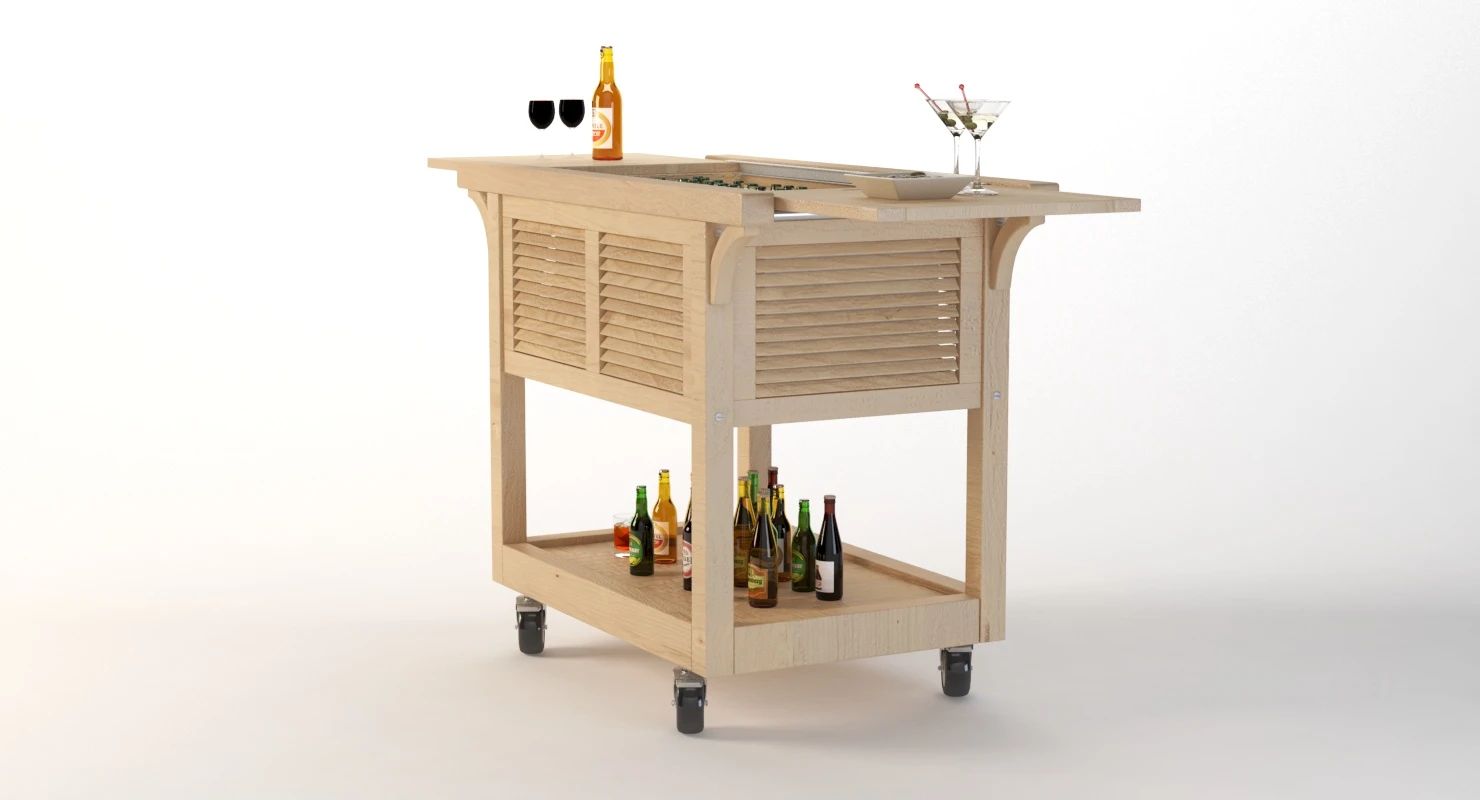 Outdoor Wooden Ready Beverage Cart 3D Model_08
