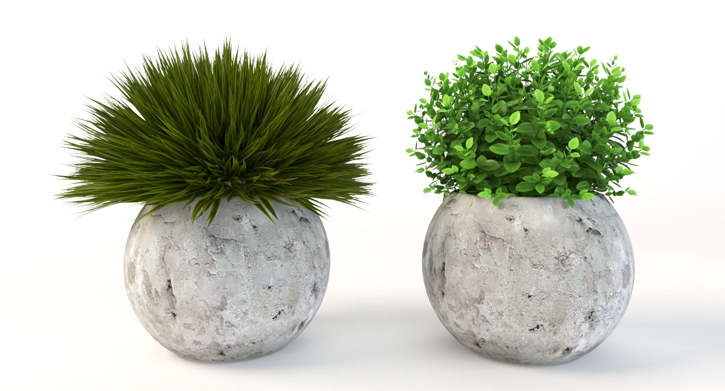 Table Top Decoration Centerpiece Planter of Fake Green Grass Plants 3D Model_03