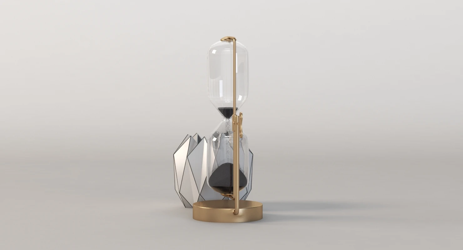 Timeless Brass And Iron Hourglass with Geometric Vases Centerpiece 3D Model_06