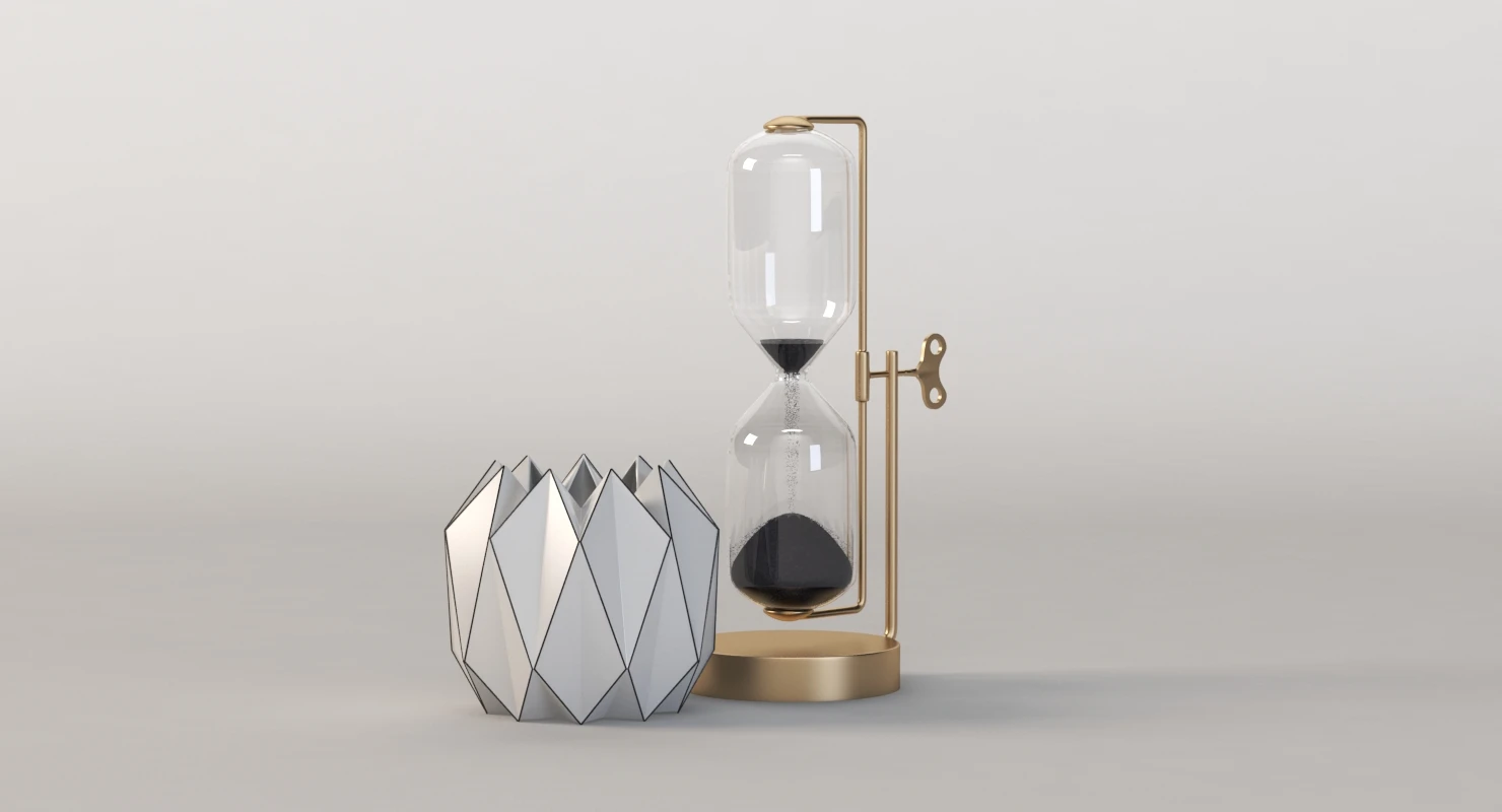 Timeless Brass And Iron Hourglass with Geometric Vases Centerpiece 3D Model_08