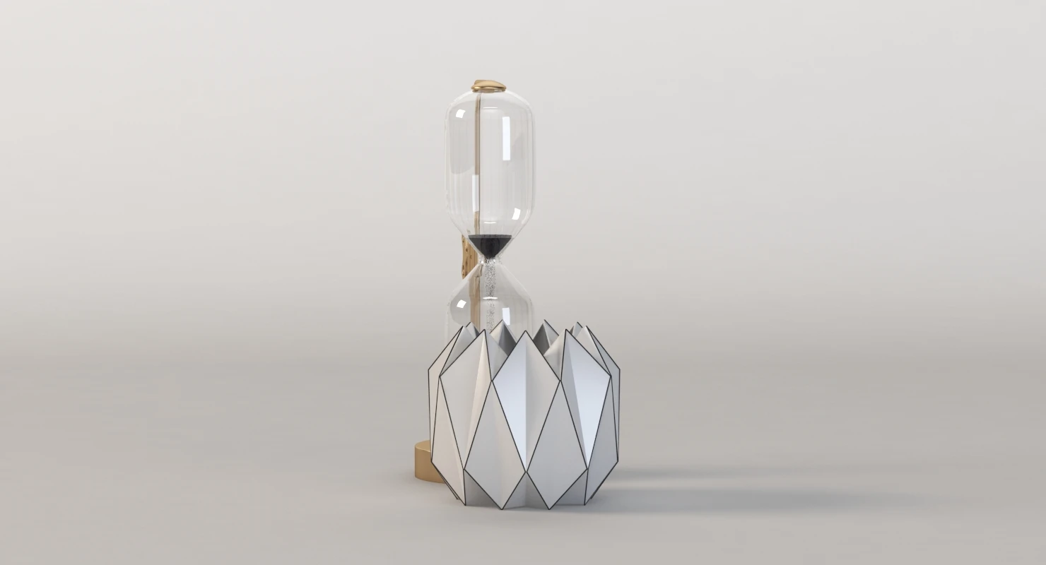 Timeless Brass And Iron Hourglass with Geometric Vases Centerpiece 3D Model_09