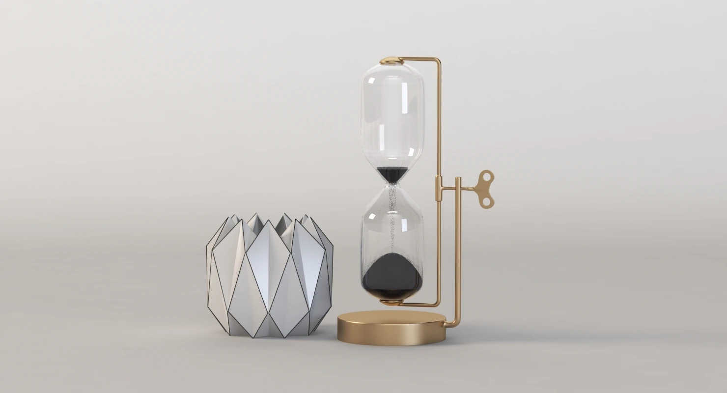Timeless Brass And Iron Hourglass with Geometric Vases Centerpiece 3D Model_07
