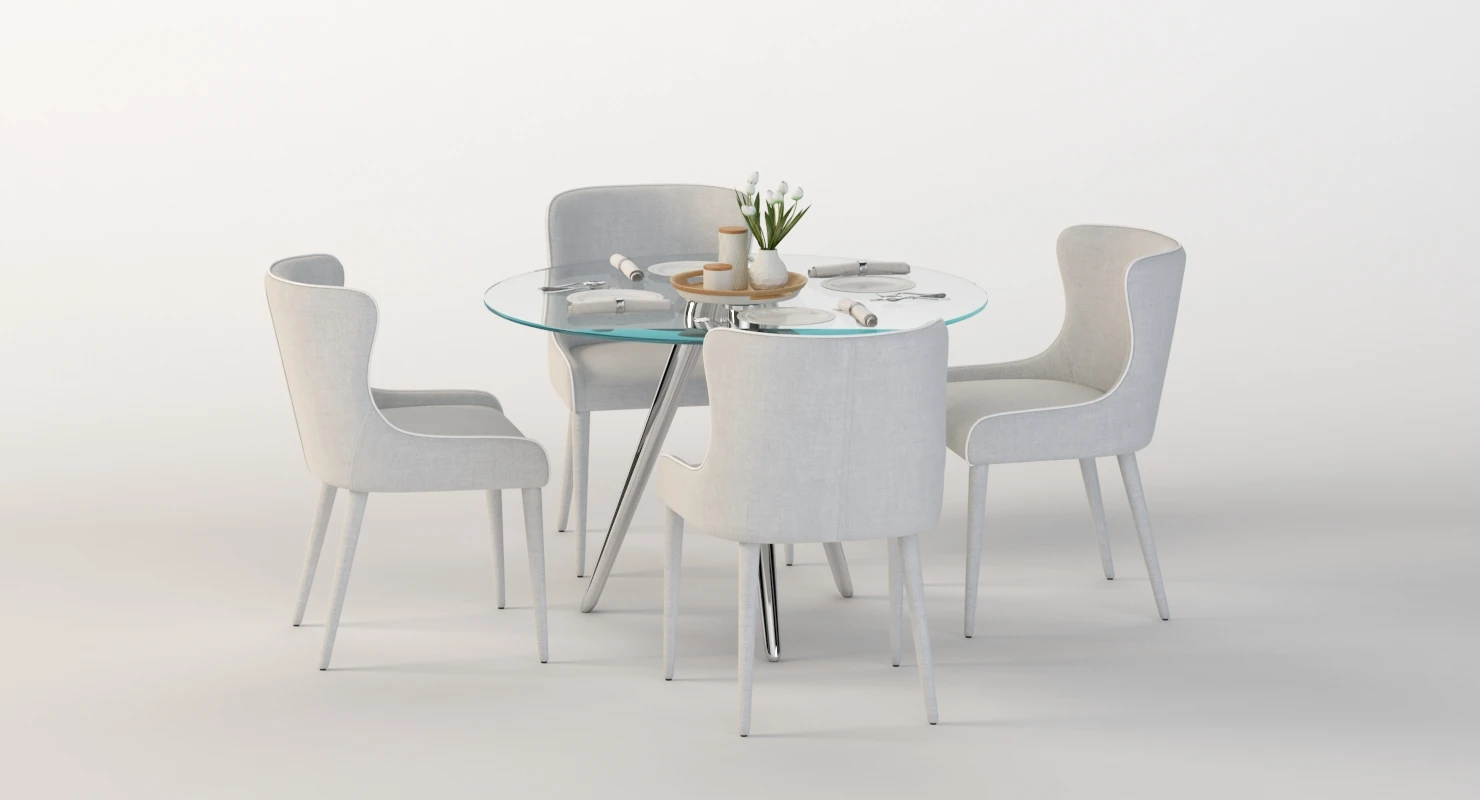 Tonelli Unity Round Glass Dining Table and Chair Set 3D Model_09