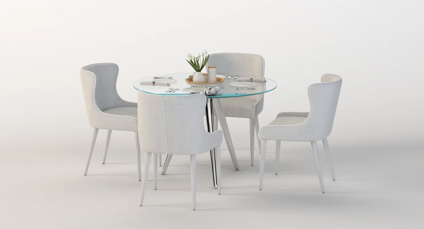 Tonelli Unity Round Glass Dining Table and Chair Set 3D Model_07