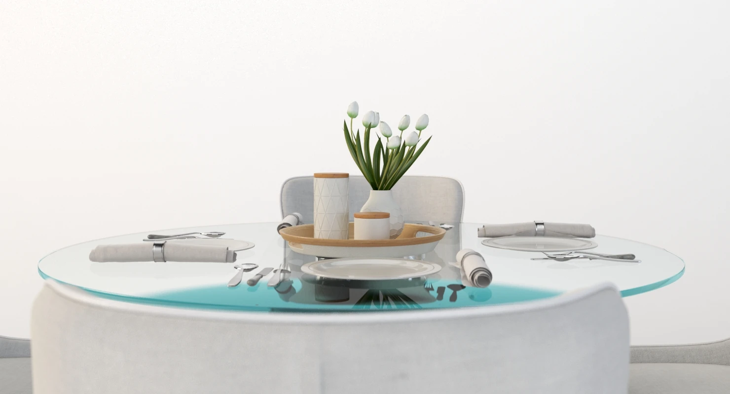 Tonelli Unity Round Glass Dining Table and Chair Set 3D Model_03