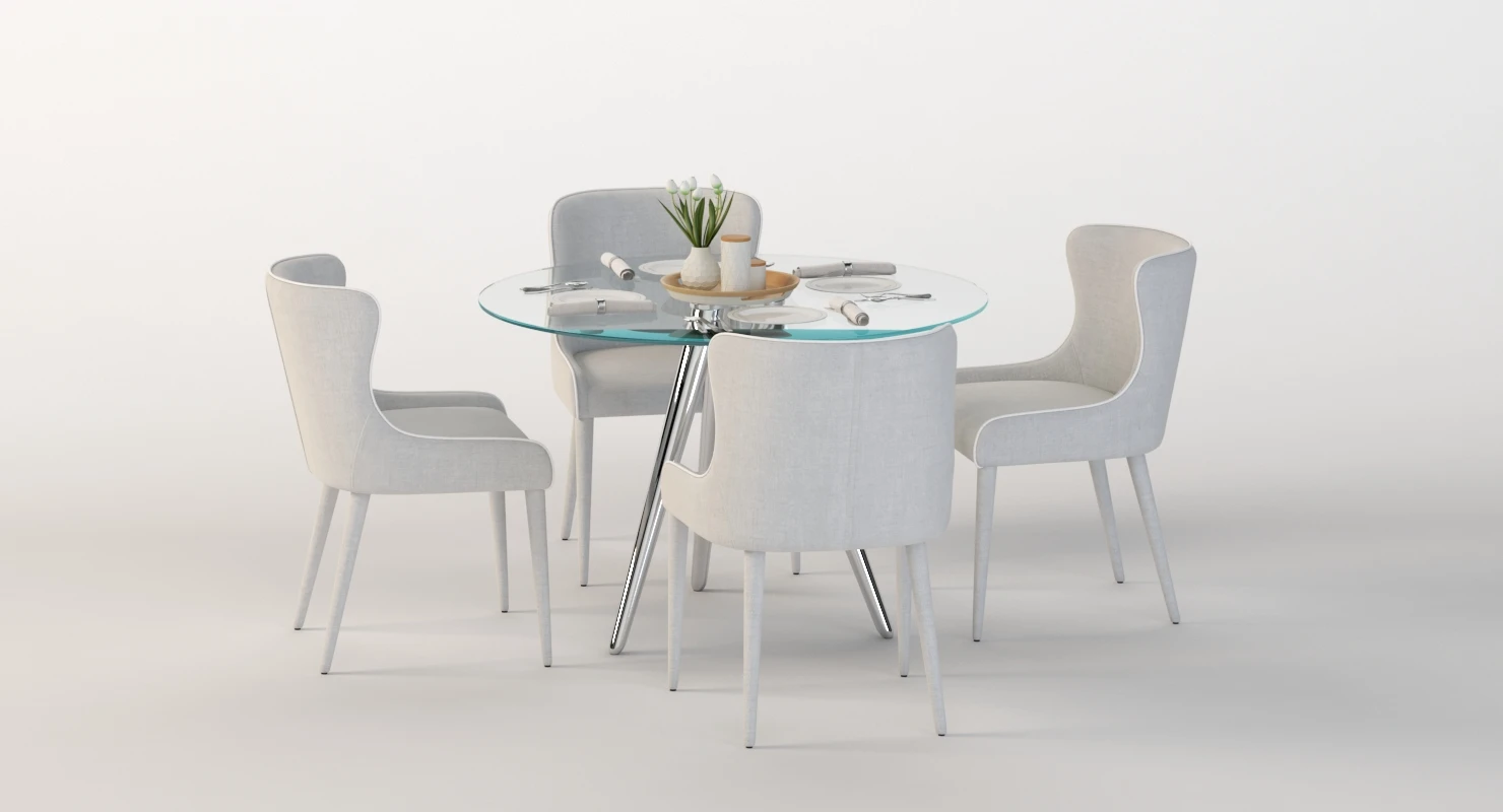 Tonelli Unity Round Glass Dining Table and Chair Set 3D Model_06