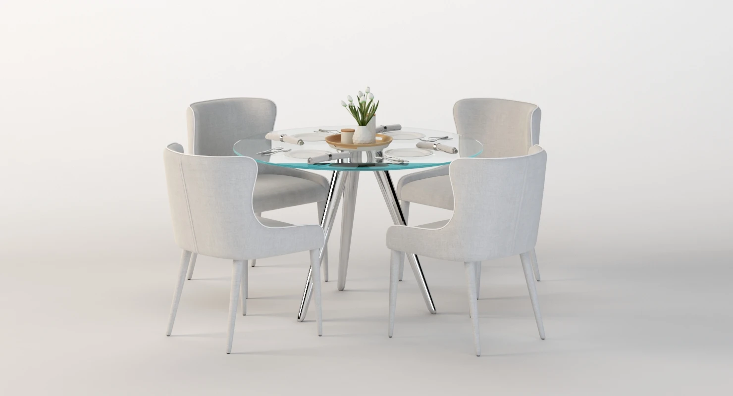 Tonelli Unity Round Glass Dining Table and Chair Set 3D Model_08