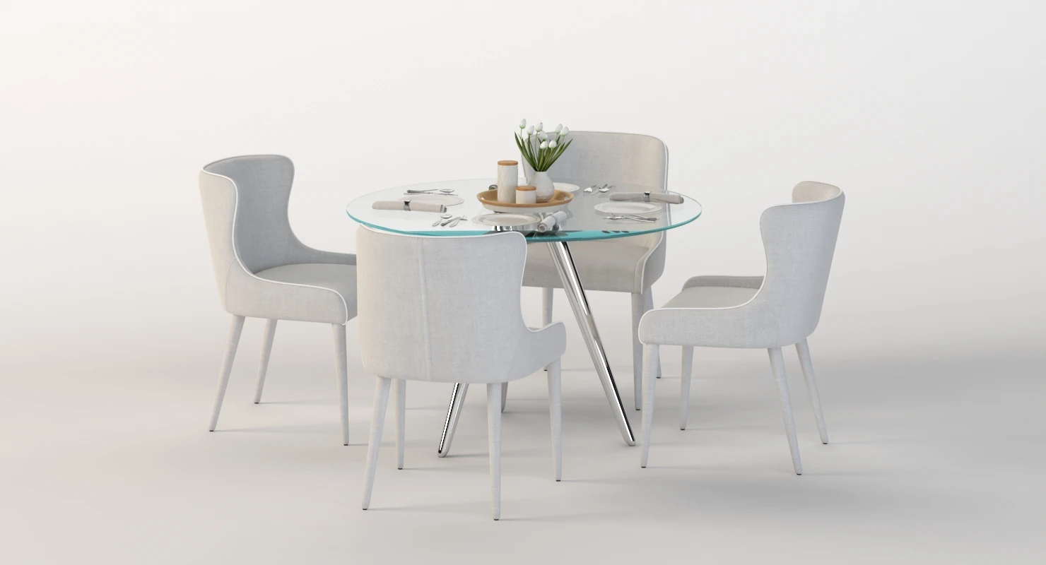 Tonelli Unity Round Glass Dining Table and Chair Set 3D Model_010