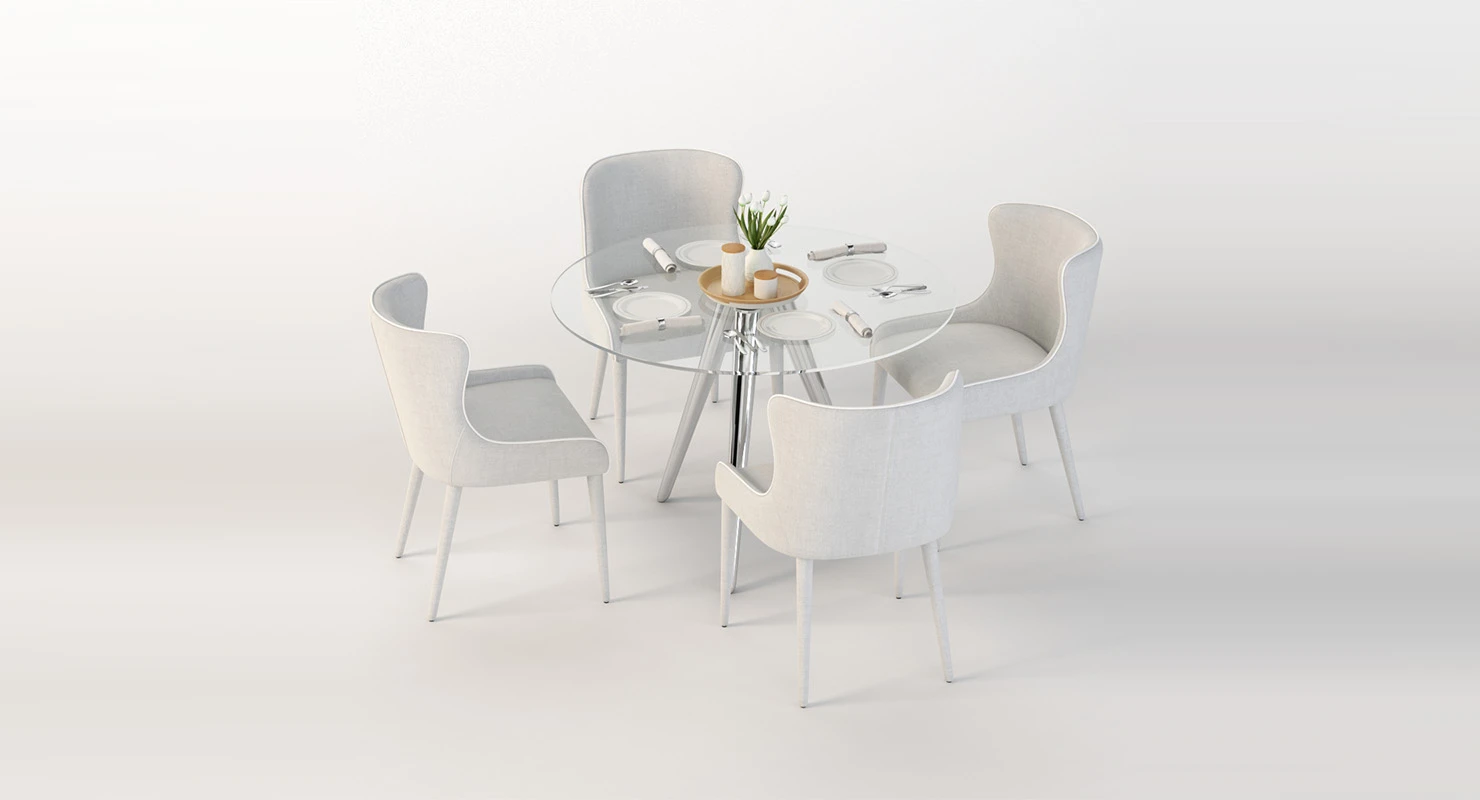 Tonelli Unity Round Glass Dining Table and Chair Set 3D Model_01