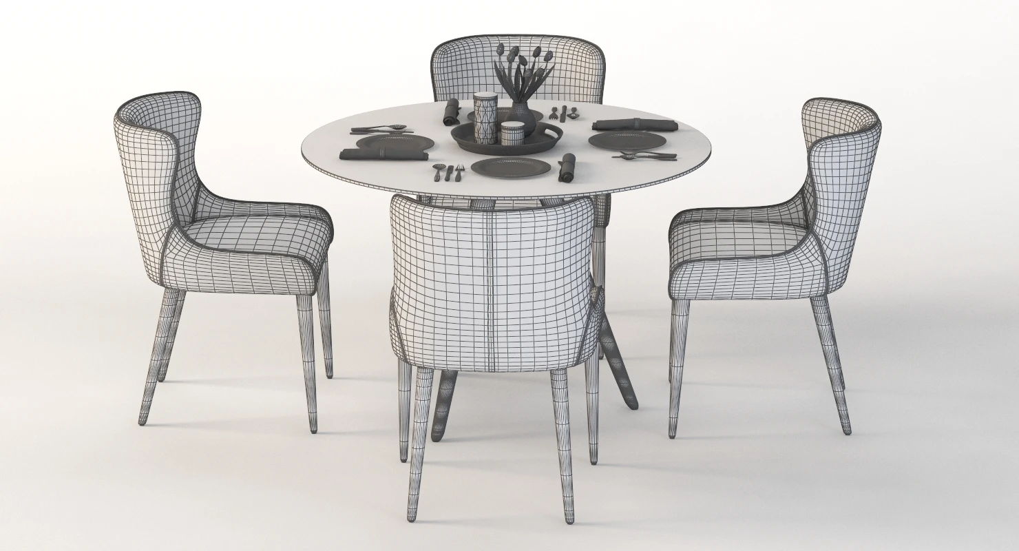 Tonelli Unity Round Glass Dining Table and Chair Set 3D Model_011