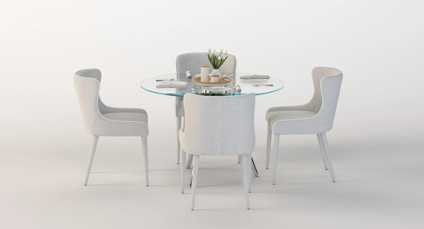 Tonelli Unity Round Glass Dining Table and Chair Set 3D Model_04