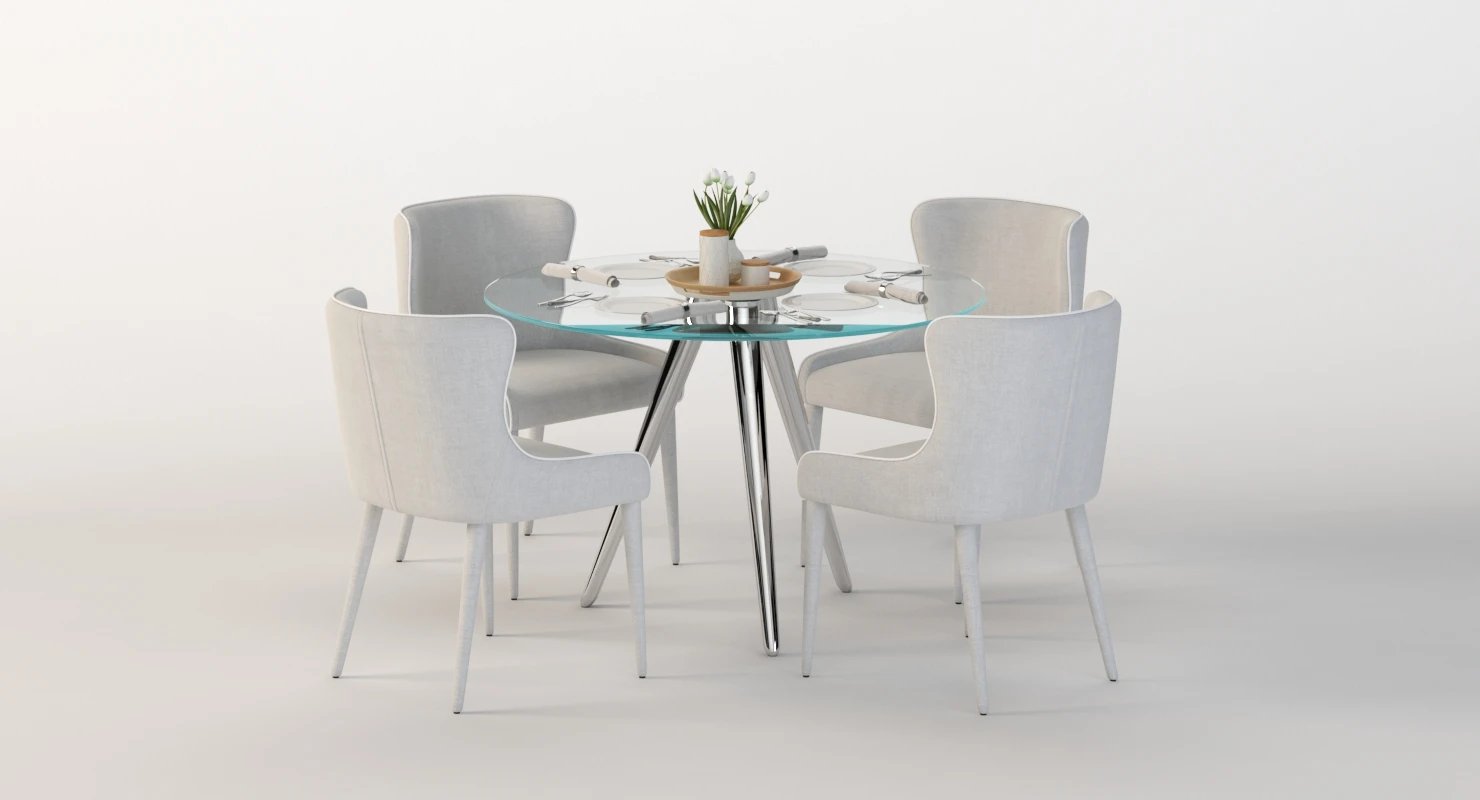 Tonelli Unity Round Glass Dining Table and Chair Set 3D Model_05