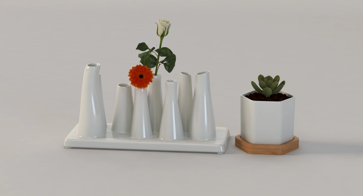 Trendy Ceramic Flower Vase for Table Top Centerpiece Decoration Collection 3D Model_04
