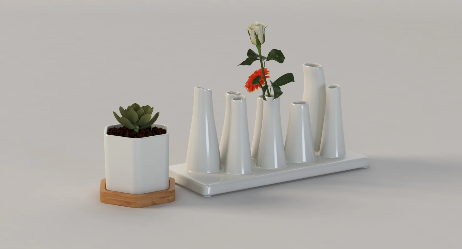 Trendy Ceramic Flower Vase for Table Top Centerpiece Decoration Collection 3D Model_08