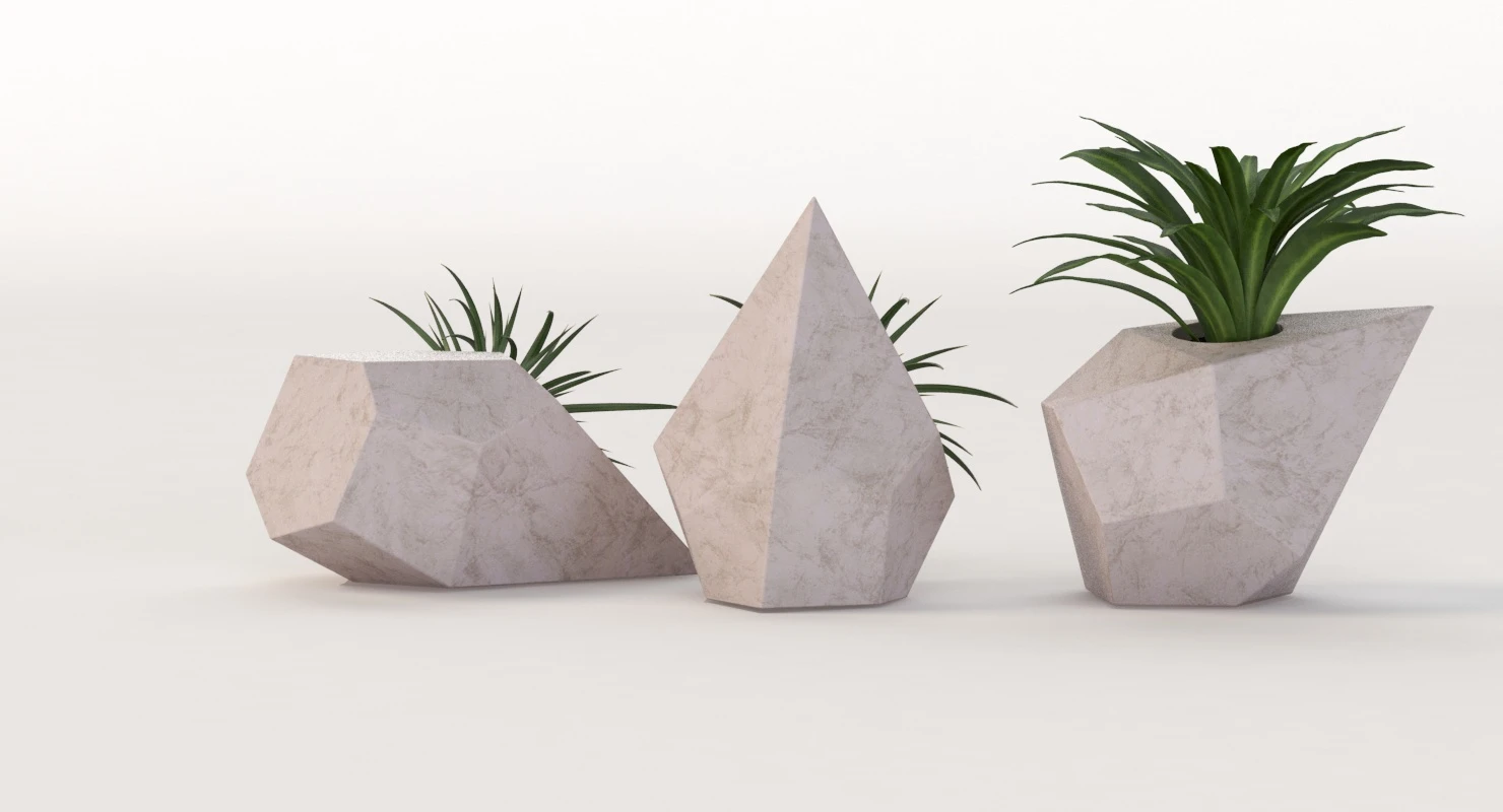 Trio Geometric Planter Center Piece Table Decoration 3D Model_06