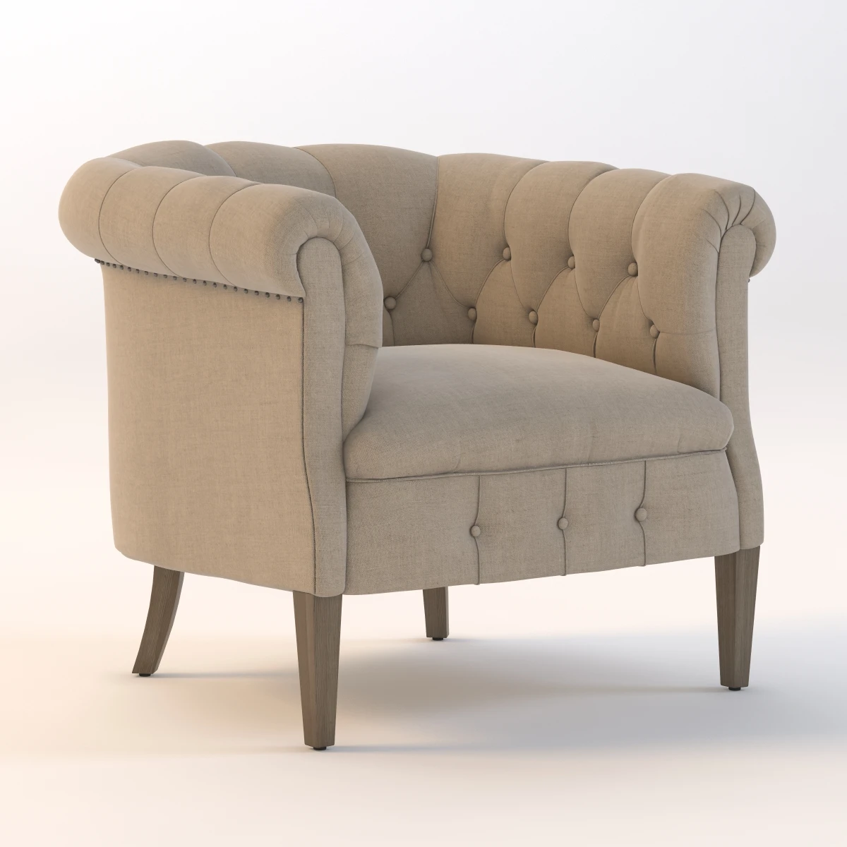 1930S English Tufted Upholstered Tub Chair 3D Model_01
